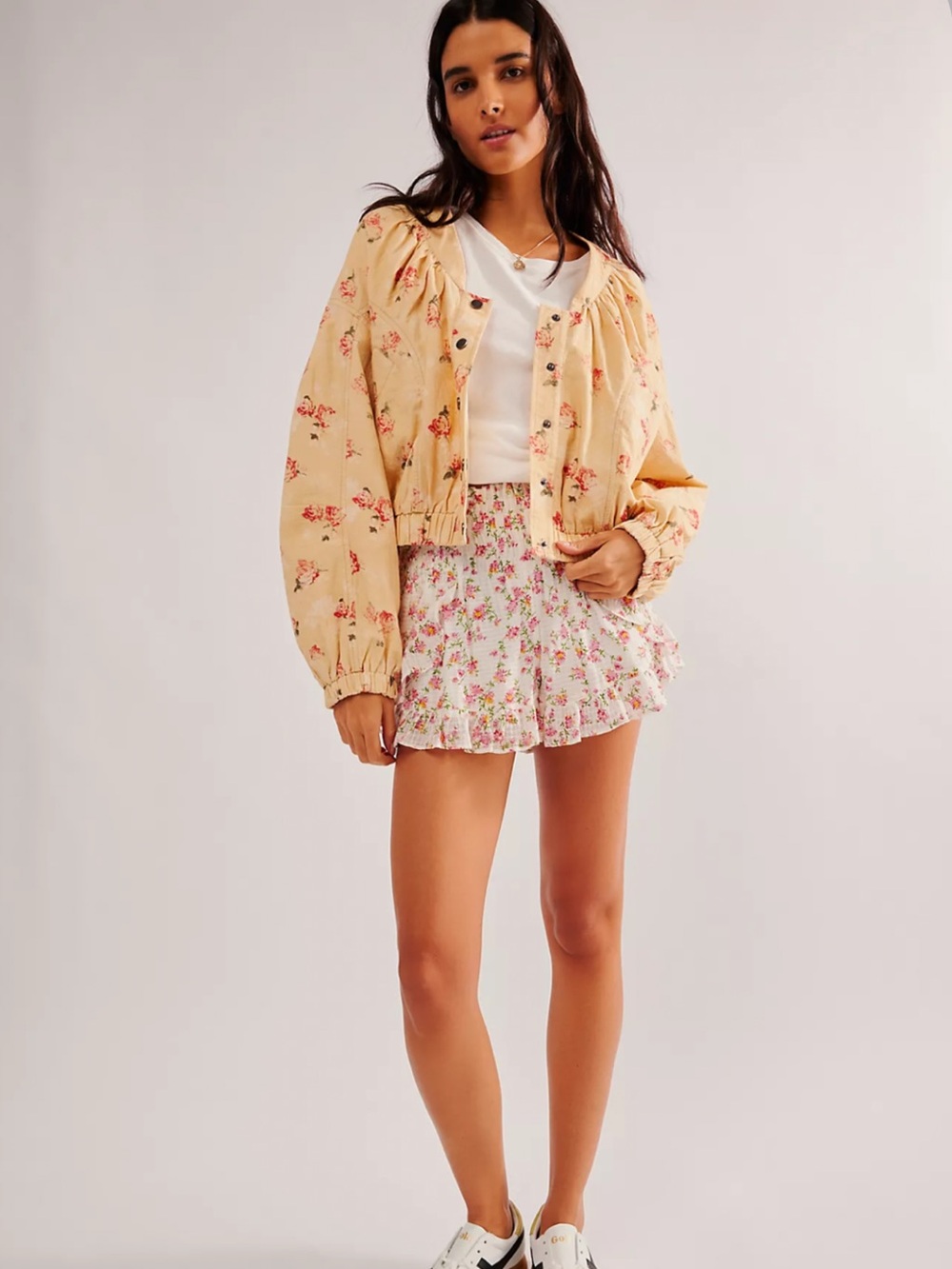 Free People Cotton Rose Floral Rory Bomber Jacket